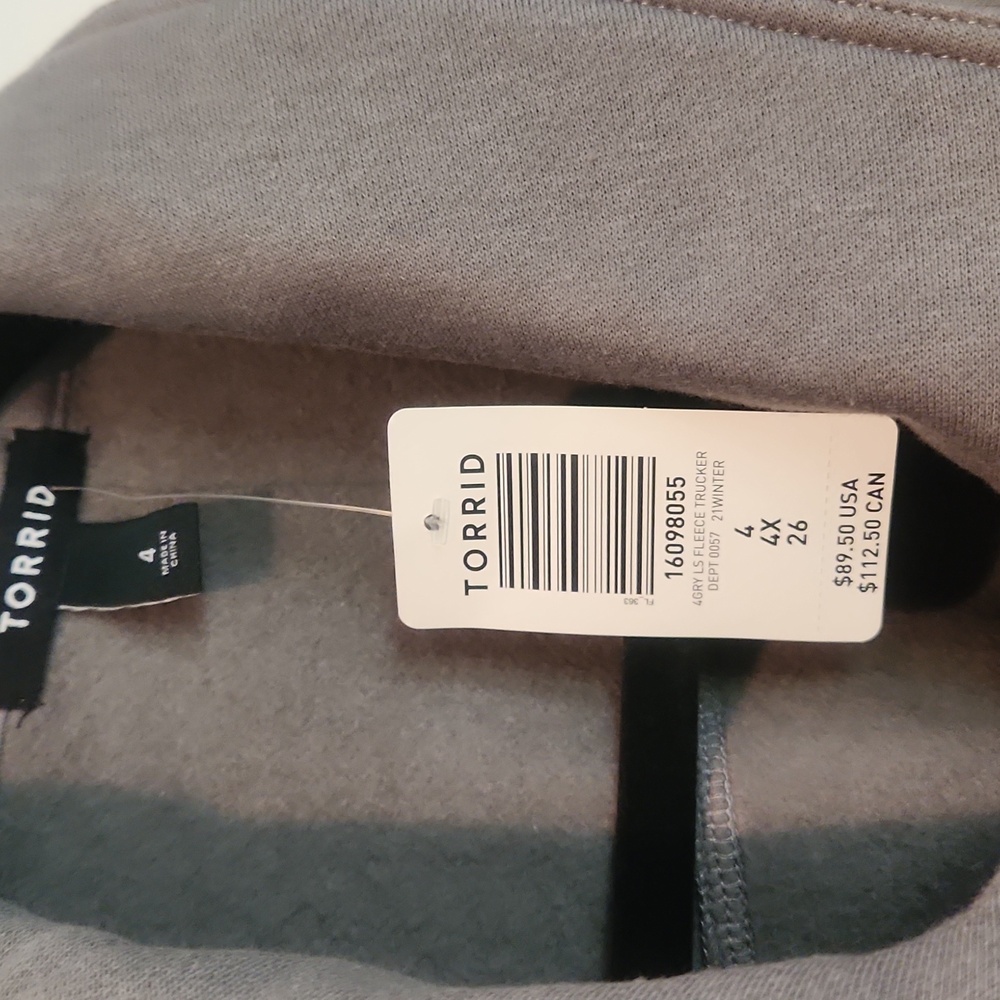 NWT Torrid Sz 4 Grey Long Sleeve Fleece Trucker Jacket Soft Retail $89.50 - Picture 6 of 11